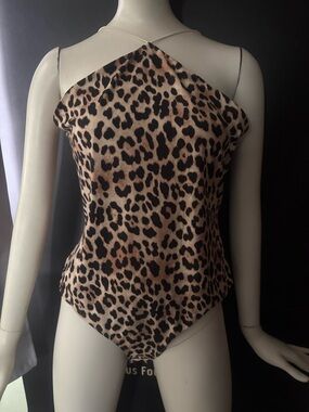 H&M Leopard Print Halter Bodysuit - Beige & Black